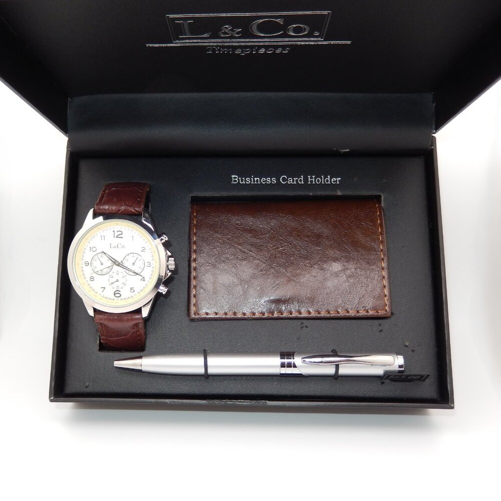 L & Co. Timepieces / Men's Watch, Pen & Business Card Holder Set